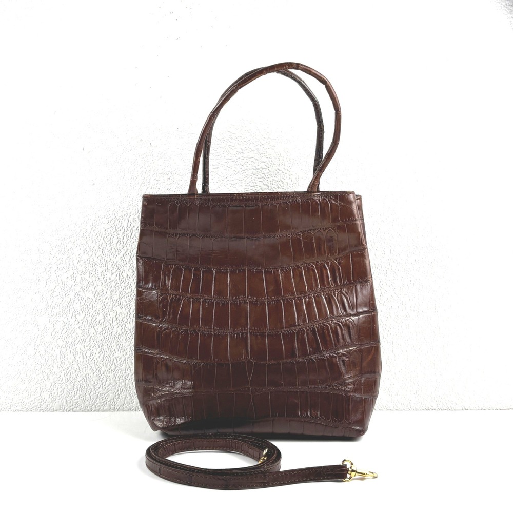 Talbots Brown Croc Embossed Leather Shoulder bag Made Italy Straps Mob Wife